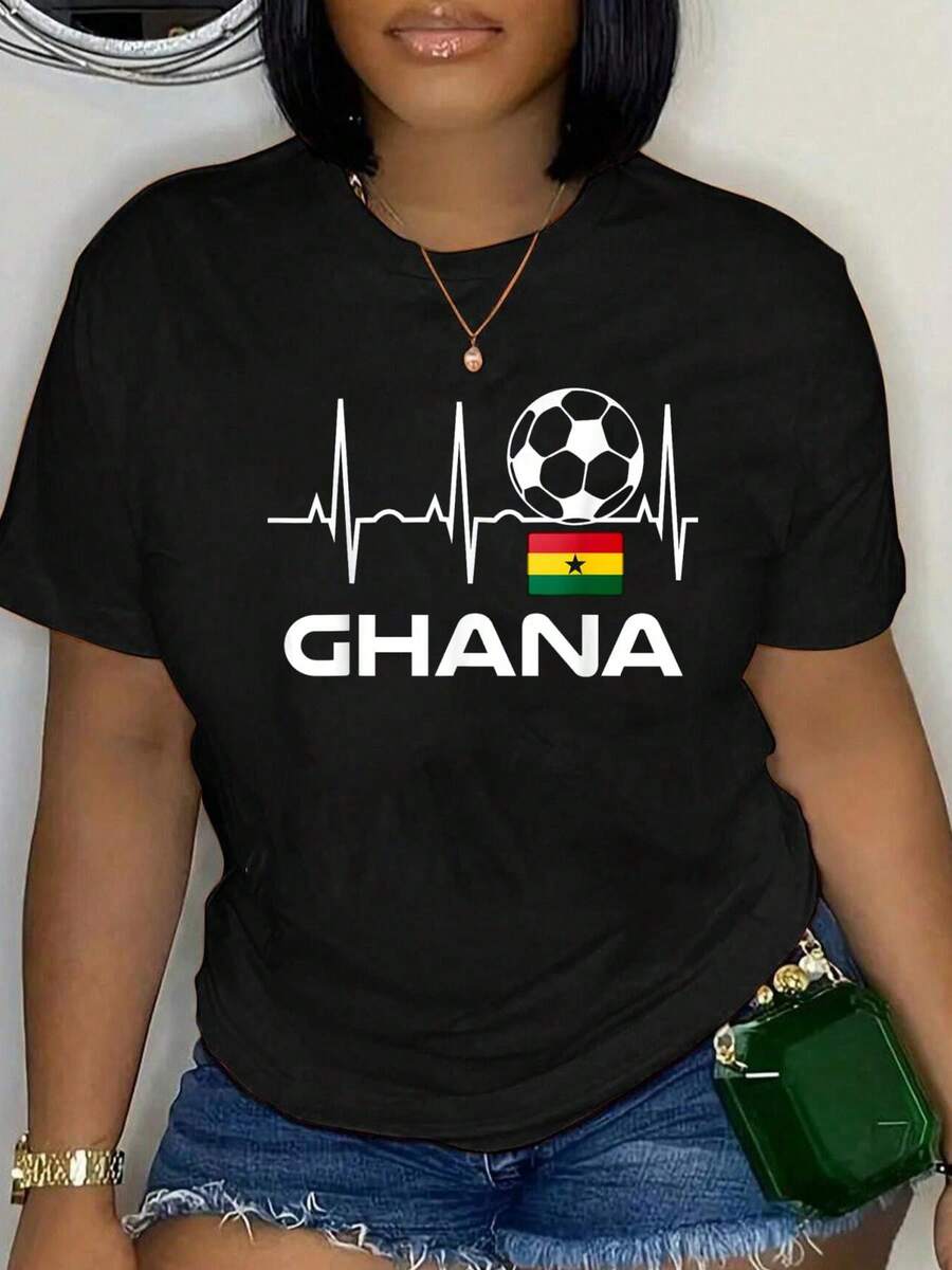 100% Cotton Ghana Football Jersey Shirt Men Women Football Gift T-Shirt Unisex Classic Comfort Tee Tops Oversized Crew Neck T Shirts - Black - View 1