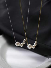 简约气质珍珠蛇骨链项链女铜材质项链轻奢小众设计感圆珠锁骨链珠子可转动