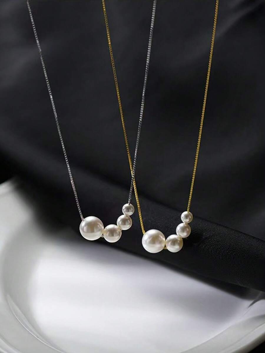 简约气质珍珠蛇骨链项链女铜材质项链轻奢小众设计感圆珠锁骨链珠子可转动