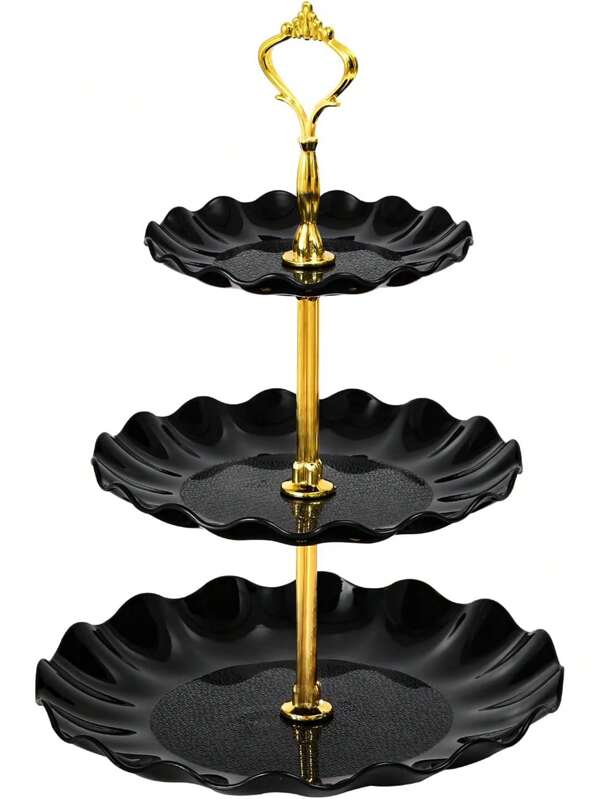1 Set 3-Tier Cake Stand, Black Cupcake Stand, Plastic Cupcake Display Stand With Tiered Service Tray, Wedding Table Top Presentation, Birthday Party Cake Decoration, Graduation Event Dessert Table, Suitable For Weddings, Parties, Celebrations, Holidays, Home Decor