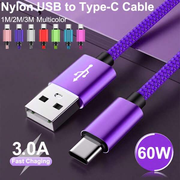 60W USB A To C Fast Charging Cable,USB C Nylon Braided Charging Cable,C Type Data Sync Cable,Compatible With Galaxy A145G A13A54A53AS23S22 Ultra S21 S20 A23A24A03S 7Pro 6 Moto Android Cell Phone Fast Charging Cable Compatible With IPhone 16, 16 Pro Max, 15, 15 Plus, 15 Pro, 15 Pro Max,Compatible With Redmi, Compatible With OnePlus Type C, Charger