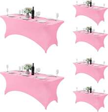6 Pack Spandex Table Cover For 6FT Table Universal Fitted Stretch Tablecloth For Party, Banquet, Wedding And Events-Pink - Pink - View 1