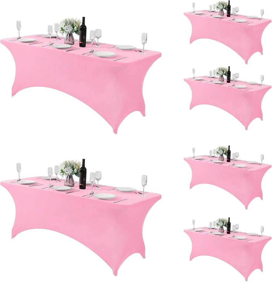 6 Pack Spandex Table Cover For 6FT Table Universal Fitted Stretch Tablecloth For Party, Banquet, Wedding And Events-Pink - Pink - View 1