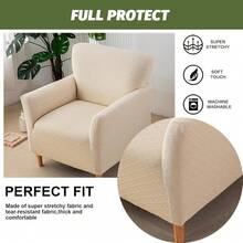 Local Delivery - Banquet Armchair Slipcover Printed Chair Covers With Arms Stretch Club Chair Slipcover Soft Armchair Sofa Covers Anti-Slip Furniture Protector For Dogs Pets Home Living Room Decor, 14 - Twill Check Beige - 查看 3