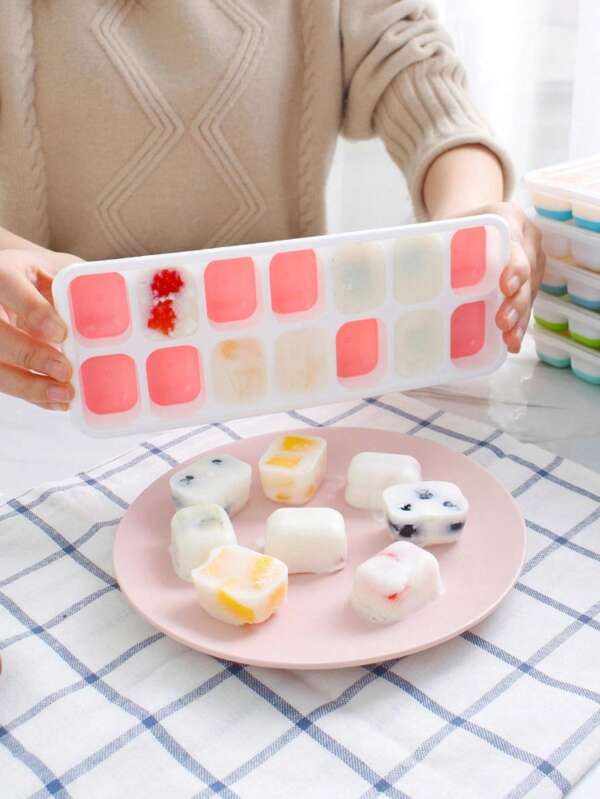 14-Cavity Silicone Ice Cube Tray With Lid, Square Ice Cube Mold, DIY Gelatin & Cheese Mold, Kitchen Home Use, Ice Block Maker, Helps To Chill Drinks, Salmon, And Keep Cool In Summer