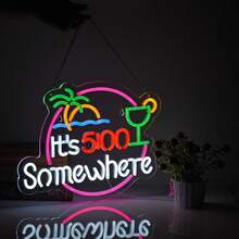It's 5:00 Neon Wall Decoration Dimmable Tropical LED Neon Sign - Summer Beach Bar, Bedroom, Cafe And Party Decoration With Coconut Design | USB-Powered, High Quality Wall Lights - Bây giờ là 5:00 ở đâu đó - Xem 4