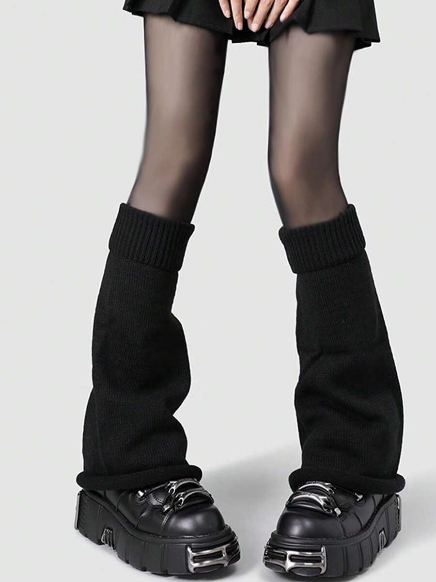 1双女式纯色喇叭踝袜套 - 黑色 - 查看 1