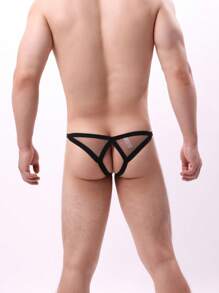 DomiGe 1pc Men's Sexy Low-Waist Khaki Mesh Front Pouch & Rear Open Design Thong Underwear