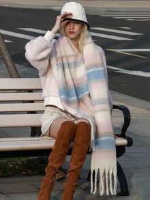 1 chiếc khăn quàng cổ thời trang in họa tiết Maillard dễ thương và hợp thời trang, khăn quàng cổ mềm mại ấm áp chất lượng cao dành cho nữ, thích hợp để đeo hàng ngày, đi làm, ngoài trời, giải trí tại nhà, du lịch, làm quà tặng, phụ kiện thời trang cho trang phục - Hồng - Xem 4