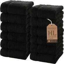 Luxury Cotton Washcloths 13x13 Inch - Large Hotel Spa Bathroom Face Towel | 12 Pack | Black - 黑與白 - 查看 1