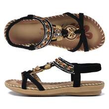 Women Sandals Floral Print Elastic Strap Lightweight Beach Shoes - màu đen - Xem 1