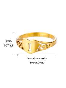 1PC Fashion Hollow Initial Letter Heart Rings For Women Gold Color Stainless Steel A-Z Letter Ring Aesthetic Wedding Jewelry Gift - Yellow Gold - View 29