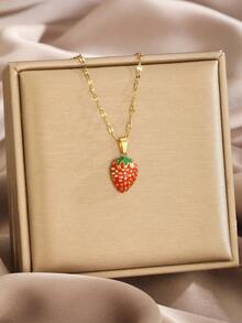 1 件甜美夏日水果系列苹果草莓樱桃香蕉西瓜吊坠不锈钢嘴唇链锁骨链项链适合男孩女孩夏季旅行学校日常佩戴时尚优雅珠宝 - 彩色 - 查看 8
