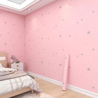 1 Roll Pink Star Self-Adhesive Wallpaper Blue Planet Peel Go Vinyl Contact Film Bedroom Living Room Dormitory Wall Kitchen Cabinet Countertop Furniture Renovation Home Decoration Wall Sticker Easy To Install Removable Wallpaper 17.7inX393.7/196.8/118.1/39.3in