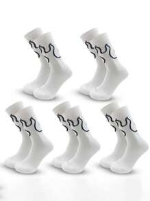1-5 Pairs Men's Personalized Printed Pattern Sports Mid-Calf Socks, Casual Athletic Socks, Mid-Calf Elastic Waist Versatile Sports Fashion Men's Socks, Suitable For Daily Casual, Running, Basketball, Yoga, Football, Comfortable And Soft, All Season Style, Best Men's Socks For Everyday Wear