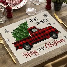 1/4 Set di Tovagliette Natalizie in Lino Stampato a Quadri Bufalo, Babbo Natale Invernale, Albero di Natale, Pupazzo di Neve e Cervo per Tavolo da Pranzo, Lavabili in Poliestere Rettangolari, Sottobicchieri, Tovaglie da Cucina, Tappetini per il Caffè, Adatti per Cucina, Sala da Pranzo, Matrimonio, Decorazione Casa, Decorazione Stanza, Decorazione Interna, Decorazione Tavolo, Decorazione Festa di Natale, Regalo Ideale