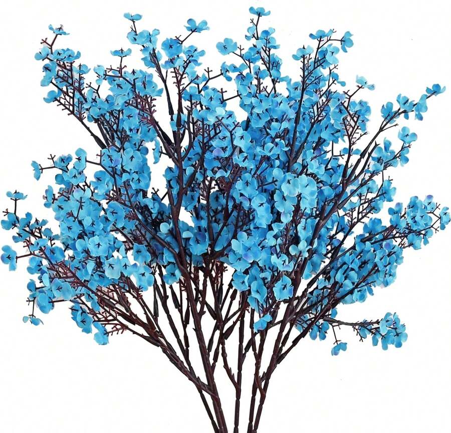 6pcs Royal Blue Silk Babys Breath Gypsophila Artificial Fall Flowers 18.7" For Home Kitchen Decor Indoor Outdoor Decorations New Year Spring Mother's Day - 寶藍色 - 查看 1