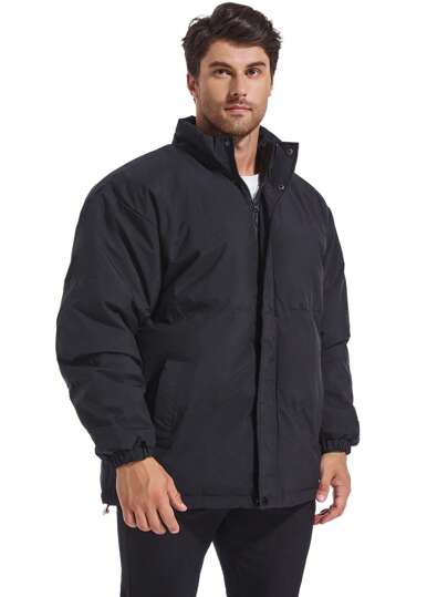 Plus Size Men's Thick Padded Coat, Loose Fit, Warm Winter Coat, Suitable For Casual, Commuting, Outdoor
