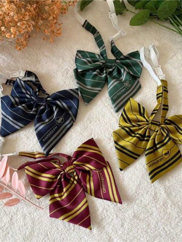 Harry Potter 1/4 pieza Moño de Harry Potter, Hogwarts, Gryffindor, Slytherin, Ravenclaw, Hufflepuff, insignias atadas a mano, moda de punto a rayas, moño, mercancía de la película, estilo universitario británico, accesorios para camisas, decoraciones de escritorio creativas, sorpresas de cumpleaños, regalos de Navidad y Halloween para familiares y amigos, Harry Lovell