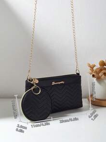 2 Pieces Set Women Quilted Shoulder Bag & Small Square Crossbody Bag - Black - View 6