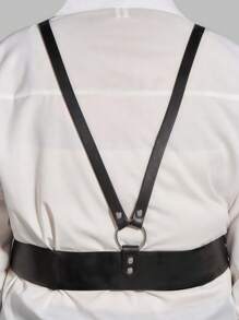 1 pieza Cinturón de hombro de doble capa negro para mujer, cinturón punk, cinturón ajustable para carnaval, cadena corporal, accesorios góticos