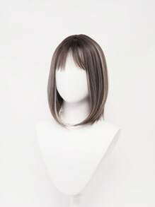 XYUNMI Fashion Ombre Brown Long Straight Bob With Bangs 16 Inch Highlight Blonde Wig Lightweight Breathable Women's Heat Resistant Synthetic Wig Suitable For Daily Wear Party Role Playing Photoshoot Beautiful Natural Lively Cute Short Hair