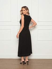 DUOUNO MODAS - VESTIDO REGATA LONGO FEMININO MARANTE COM ZÍPER ATRÁS E BOLSOS - VESTIDOS LONGOS FEMININOS FEMININAS - Preto - Visão 3