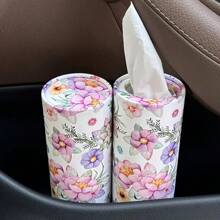 Kompakter rosa-weißer Blumen Auto Taschentuchhalter - passt in den Getränkehalter, inklusive Taschentücher, perfekt für Reisen & Verwendung Zuhause. Kompakter Blumenfahrzeug-Taschentuchhalter - Blumendesign in rosa und weiß, Papierrolle für Autositz, Reise-Taschentuchbehälter für Getränkehalter