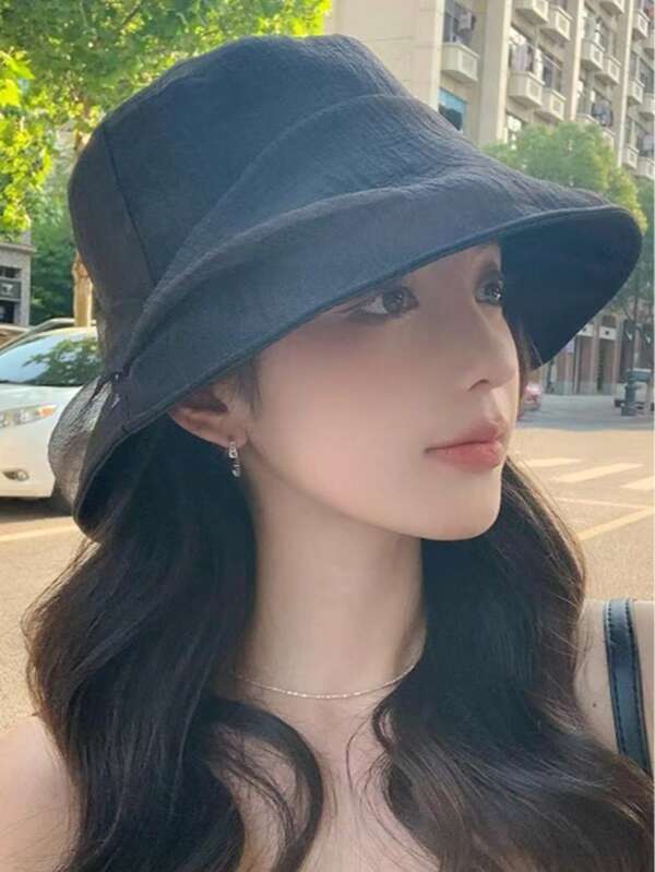 1pc New Design Pleated Organza Bucket Hat, Women's Fashionable & Versatile Sun Hat For Summer Outdoor Activities, Sun Protection