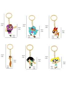 THE POWERPUFF GIRLS 2/3/4pcs Random Color Cartoon Policewoman Keychain, Versatile Car Key Chain, Bag Pendant Accessories