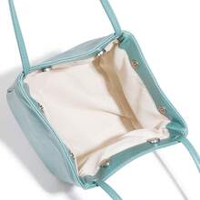 2025春夏新品银色镜面托特包女士午餐盒包银色手提迷你手提包优雅简约风格银色PU皮水桶包休闲轻便纯色手提小钱包镜面纹理午餐包