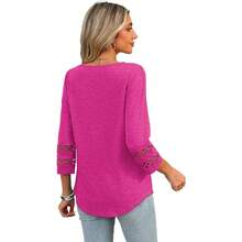 XIEERDUO 3/4 Length Sleeve Womens Tops Dressy Casual Blouses For Women 2025  V Neck T Shirts Summer Clothes - 玫紅色 - 查看 5