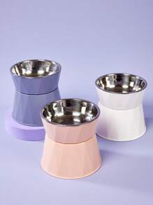 PETSIN Large Capacity Raised Cat Bowl With Stainless Steel Dog Bowl, Detachable Triangle Pattern Pet Bowl
