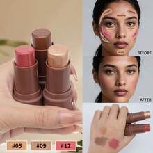 HelloKiss 3pcs/Set Face Contour Highlighter & Blush Stick, Multi-Functional Highlighter & Blush Cream, Concealer Pencil, Non-Greasy, Waterproof & Long-Lasting, Sculpt Facial Contour, Suitable For Beginners, All Skin Tones, Spring, Autumn, Winter, Festivals, Daily Commute - 多色套裝 - 查看 10