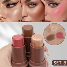 HelloKiss 3pcs/Set Face Contour Highlighter & Blush Stick, Multi-Functional Highlighter & Blush Cream, Concealer Pencil, Non-Greasy, Waterproof & Long-Lasting, Sculpt Facial Contour, Suitable For Beginners, All Skin Tones, Spring, Autumn, Winter, Festivals, Daily Commute - 多色套裝 - 查看 6