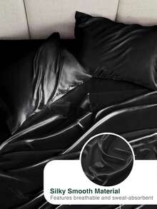 3/4件套床上用品：1件缎面床笠 + 1件缎面床单 + 1/2件缎面枕套，柔软透气，抗皱，提升睡眠质量，奢华酒店风格，馈赠父母和朋友的理想之选，9-13英寸/30厘米深口袋，可机洗，适用于所有床型——单人床、双人床、大号双人床、特大号双人床。 - 黑色 - 查看 5