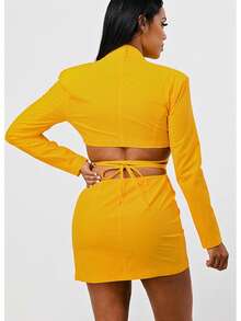 ICONIC BLAZER DRESS  Plain    Elegant    Double Button  Pocket  Button Front    Vacation - Yellow - View 4