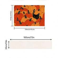1pc/1set Black Cat & Pumpkin Linen Table Runner, 12*18 Inches/13*72 Inches Seasonal Kitchen Dining Table Decoration Tablecloth, Home Decor, Suitable For Parties, Gatherings, Family Dinners, Autumn - Multicolor - View 3