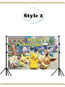 pokemon Pokemon Pikachu Background Cloth, Cute Cartoon Pikachu Photo Background Banner, Birthday Party Decoration Banner, Photo Background Cloth, Party Supplies, Party Tablecloth, Party Decorations, Party Small Gifts Christmas, Halloween, Festival Supplies, Festival Decorations, Thanksgiving, Back-To-School Season, Autumn And Winter