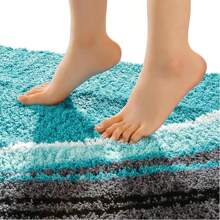 Mykonos Bath Mat, Non-Slip Bath Rug, Turquoise, Size 60x100 Cm - Cozy Deep Pile, Suitable For Underfloor Heating (Other Colors, Sizes)