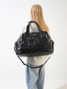 Dedoo 1个纯色涤纶帆布手提袋，拉链封口（拉链位置随机），大容量旅行健身包，时尚简约，适合上学、旅行、健身、露营、邮轮、徒步等各种场合。夏季返校必备单品。 - 黑色 - 查看 6