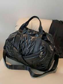 Dedoo 1个纯色涤纶帆布手提袋，拉链封口（拉链位置随机），大容量旅行健身包，时尚简约，适合上学、旅行、健身、露营、邮轮、徒步等各种场合。夏季返校必备单品。 - 黑色 - 查看 8