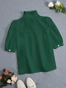 Primavera/Verano 2025 Moda Otoño Nuevas Llegadas, Blusa de Estilo Francés para Mujer, Manga Abullonada, Vuelta al Colegio, Camisa Americana, Elegante, Maestra, Años 70, Commuter, Minimalista, Ropa de Oficina, Retro, Simplista, Francesa, Blusas de Primavera/Verano Estilo Old Money, Camisa de Maestra, Blusa Casual de Mujer de Manga Corta y unicolor, Adecuada para Ropa Exterior