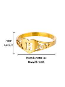 1PC Fashion Hollow Initial Letter Heart Rings For Women Gold Color Stainless Steel A-Z Letter Ring Aesthetic Wedding Jewelry Gift - Yellow Gold - View 50
