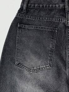 轻盈商务休闲水洗做旧裤脚男士牛仔裤，百搭修身直筒休闲裤，适合所有季节 - 黑色 - 查看 7