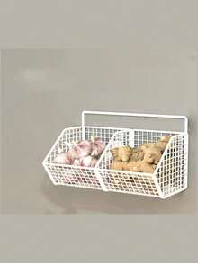 1 pieza Canasta de almacenamiento de pared para la cocina, estantería de alambre durable, organizador de pared para ahorrar espacio en la cocina, estantería colgante multifuncional, perfecto para el almacenamiento de espacios pequeños de especias, ajo, cebollas y verduras, adecuado para el almacenamiento pequeño de baño y cocina, accesorios de baño, opción perfecta para la organización del hogar