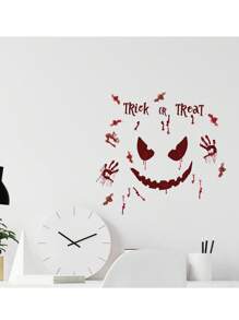 1 Set Halloween Bathroom Toilet Stickers, Holiday Horror Decor Stickers With Demonic Smile And Bloody Handprints, Self-Adhesive PVC Stickers For Room, Bedroom, Door, Wall, Toilet Lid, Suitable For Home, Bar Party, Restaurant Halloween Decoration Stickers, Seasonal Home Decor Stickers