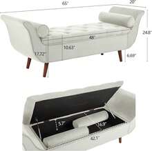 End Of Bed Storage Bench For Bedroom, 65" King Size Velvet Storage Bench With 2 Pillows, Upholstered Rolled Armed Button Tufted Sofa Ottoman Bench, Long Narrow Bench For Entryway (Begie) - Multicolor - View 2