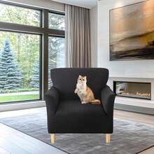 Local Delivery - Banquet Armchair Slipcover Printed Chair Covers With Arms Stretch Club Chair Slipcover Soft Armchair Sofa Covers Anti-Slip Furniture Protector For Dogs Pets Home Living Room Decor, 14 - Twill Check Black - 查看 7