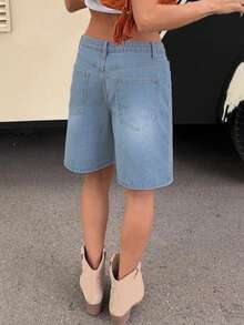 MYOURSA Summer Outfits Denim Bermuda Shorts Loose Fit - Light Wash - View 2